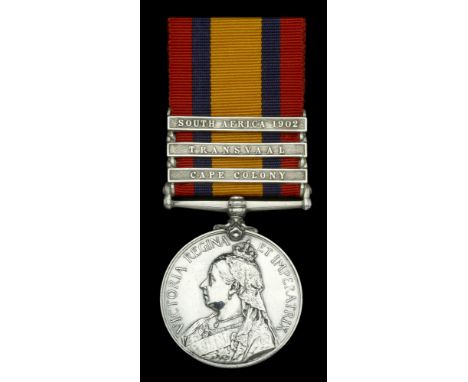 Queen’s South Africa 1899-1902, 3 clasps, Cape Colony, Transvaal, South Africa 1902 (911 Pte. R. Macfarlane. Canadian M.R.) n