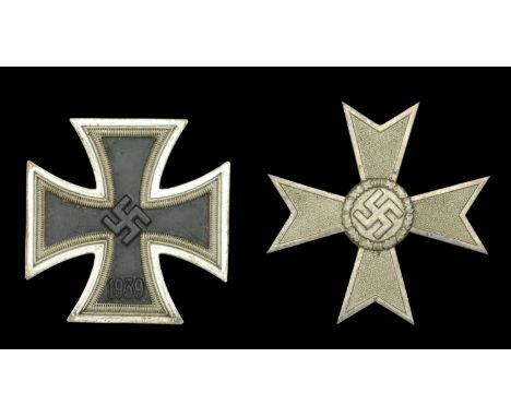 A German Second World War Iron Cross First Class and War Service Cross First Class. A good clean flat constructed Iron Cross 