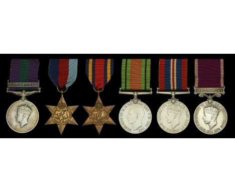 Six: Sergeant P. Smith, Leicestershire Regiment  General Service 1918-62, 1 clasp, Palestine (4798900 Pte P. Smith, Leic. R.)