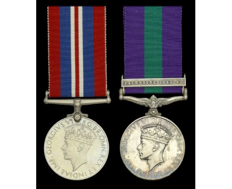 Pair: Bombardier A. R. White, Royal Artillery, who died whilst on active service at Bir Ya Acov, 6 September 1946  War Medal 