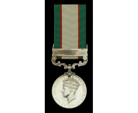 A scarce I.G.S. 1936-39 casualty medal awarded to Private A. J. Presland, 1st Battalion, Northamptonshire Regiment, who was k