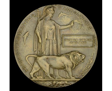 Memorial Plaque (Frederick Carlton James Brake) polished, very fine £60-£80  ---  Frederick Carlton James Brake was born in A