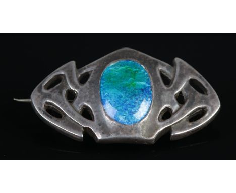 An art nouveau silver and enamel brooch, stamped 'Silver' to the back. Makers mark for William Hair Haseler. Width of brooch: