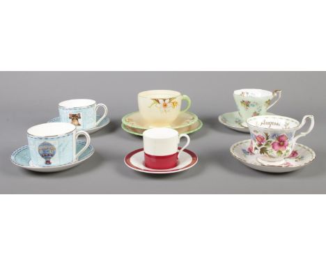 A small quantity of assorted ceramic cups/saucers. To include Royal Albert 'August', Aynsley, Wedgwood Millennium, New Hall t