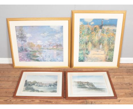 Two large Claude Monet prints together with another two John Sitson prints. Largest 88x75cm  