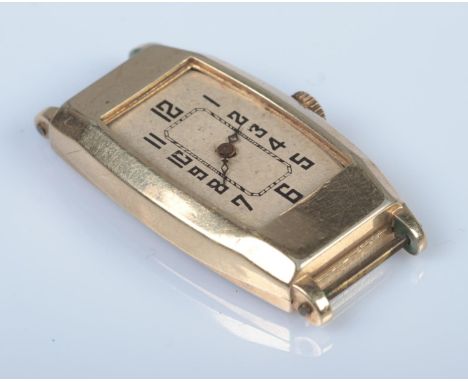 A Gents 10ct Rolled Gold Art Deco watch face, with 15 jewel Swiss movement stamped 'Westfield Watch Co'. No. 6555457.  Missin