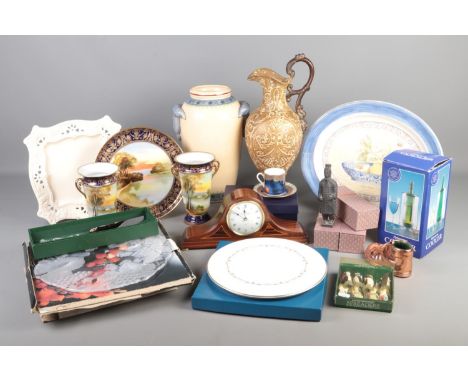 Two boxes of mixed collectibles including Wedgwood Sarah's Garden Platter, Royal Worcester Millennium Collection, Noritake va