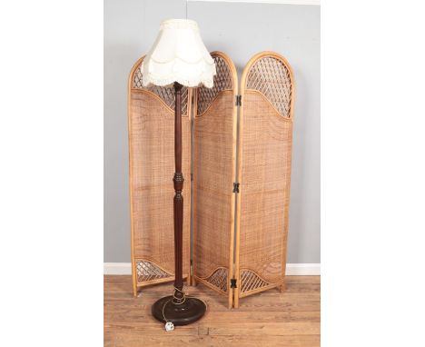 A bamboo rattan folding screen/room divider together with a standard lamp.  Good condition.