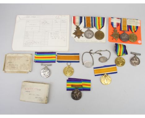 A group of mixed WWI medals including 29258 PTE.W.L.IRWIN ESSEX R, 267201 PTE.H.W.BELL RIF.BRIG, PTE.F.HAYNES AND PTE.B.MCCRU
