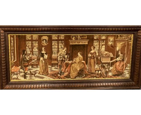 A very large framed tapestry style table rug. Frame size. 178cm x 82cm