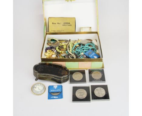 A box of costume jewellery, etc.