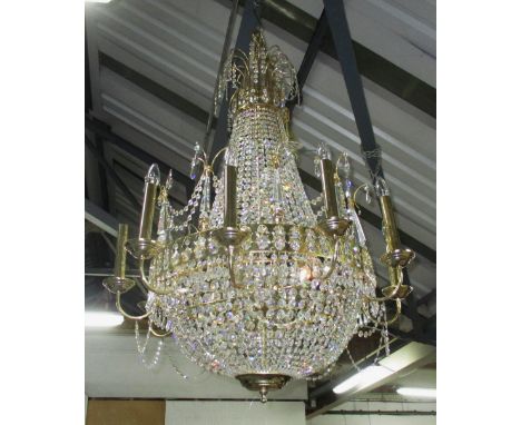 CHANDELIER, ten arm and twelve interior light, crystal pendant hung, approx. 130cm H.