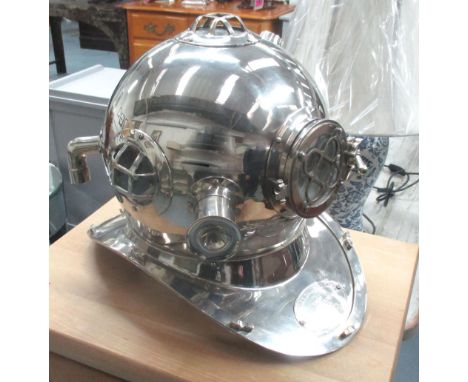 DIVERS HELMET, replica in chromed metal finish, 26cm h x 45cm L. 