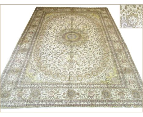 EXTREMELY FINE PURE SILK PERSIAN ISPHAHAN DESIGN CARPET, 430cm x 307cm.