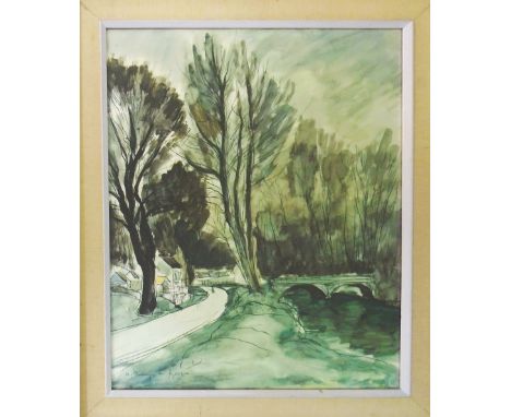 ANDRE DUNOYER DE SEGONZAC (French,1884-1974), 'Landscape with a Bridge', offset lithograph, with signature lower left, 52cm x