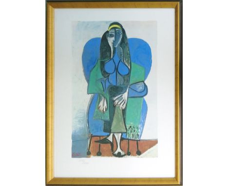 PABLO PICASSO, 'Seated woman with green scarf', lithograph, Arches watermarked paper, signed and dated in the plate, hand num