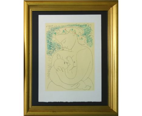 AFTER PABLO PICASSO, 'Mother and child', lithograph, edition combat pour la Paix, s.p.a.d.e.m. Paris, 64.5cm x 49.5cm, framed