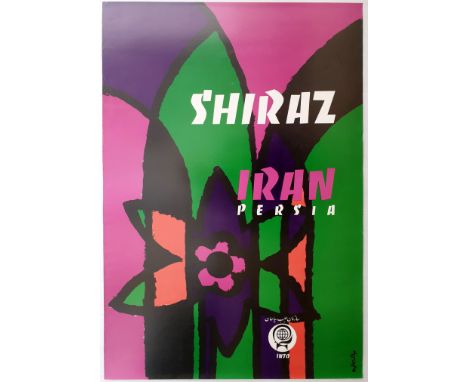 Original vintage travel poster for Iran Persia Shiraz featuring a great design resembling stained glass windows. Issued by Ir