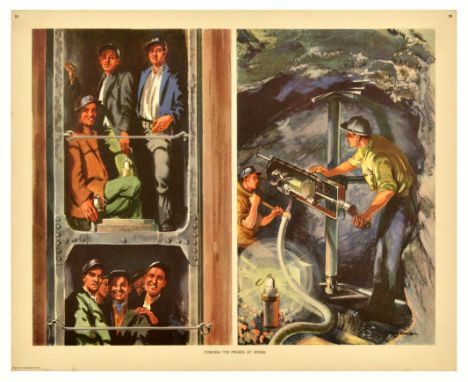 Original vintage educational poster from the Macmillan's Geography Pictures series - Cornish Tin Miners at Work - featuring a