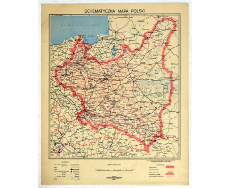 Original vintage World War Two poster - Schematic Map of Poland - Issued in 1944 by the Polish Army in the East and showing P