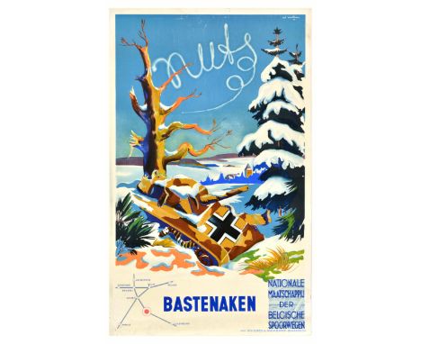 Original vintage post-WWII railway travel poster for Nationale Maatschappij der Belgische Spoorwegen / Belgian National Railw