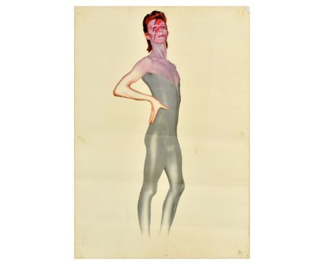 Original vintage double-sided music advertising poster for the David Bowie album Aladdin Sane released in 1973 featuring the 