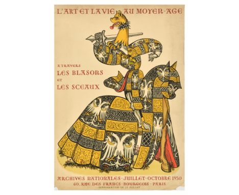 Original vintage advertising poster for Art and Life in the Middle Ages through The Coats of Arms and The Seals exhibition at