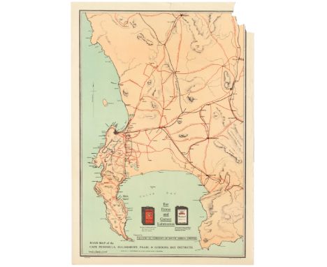 Original vintage Road map of the Cape Peninsula, Malmesbury, Paarl &amp; Gordons Bay Districts. Drawn by A.I Bannerman from t