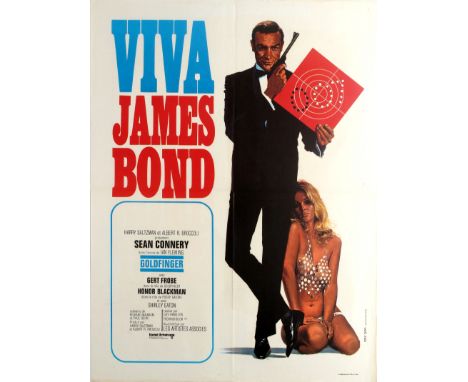 Original vintage movie poster for the French re-release of the classic British spy film Goldfinger Viva James Bond directed b