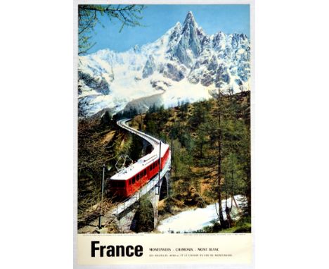 Original vintage French railway winter travel poster for France Montenvers Chamonix Mont Blanc Les Aiguilles (4150m) et Le Ch
