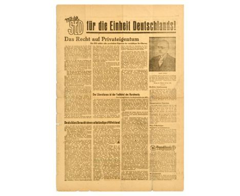 Set of 3 original vintage newspapers and printed ephemera. 1. First issue of Deutsche Volkszeitung / German People's Newspape