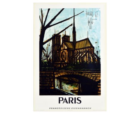 Original vintage travel poster by French Railways promoting tourism to Paris featuring an illustration by a French expression