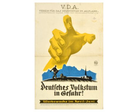 Original vintage propaganda poster by VDA Association for Germans Abroad Regional Association Bavaria Munich Neuhauserstrasse