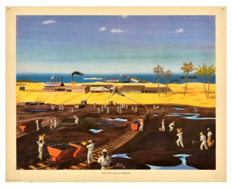 Original vintage educational poster from the Macmillan's Geography Pictures series - The Pitch Lake in Trinidad - featuring p
