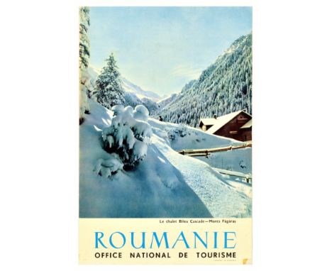 Original vintage travel advertising poster for Roumanie / Romania, issued by the Romanian National Tourist Office featuring a
