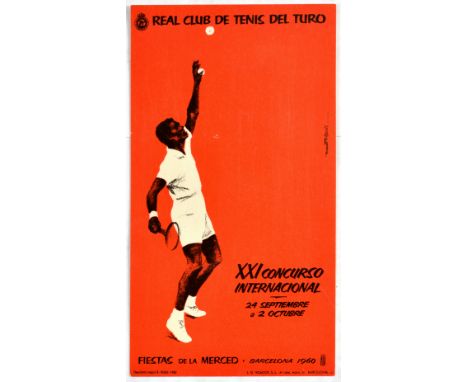 Original vintage sport small poster flyer for the Real Club de Tenis del Turo XXI Concurso Internacional 24 Septiembre a 2 Oc