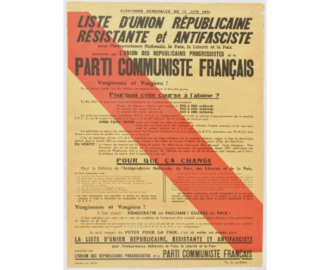 Set of 7 original vintage elections propaganda posters issued in Vosges, France and othr French posters. 1.  Anti-American fa