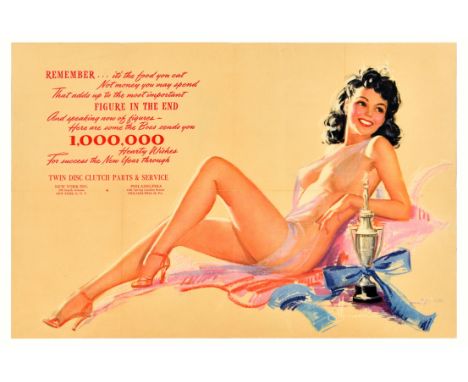 Original vintage advertising poster fold out card for Twin Disc Clutch Parts &amp; Service featuring a New Year's wish, sugge