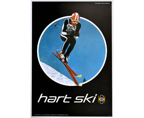 Original vintage ski poster advertising Hart Ski with a photograph of the Swiss ski racer, Roger Staub (1936-1974) - Vail, Ol