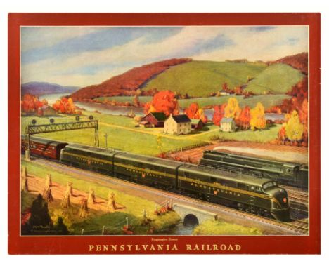 Original vintage travel advertising poster Progressive Power Pennsylvania Railroad featuring a design by Griffith Harold "Gri