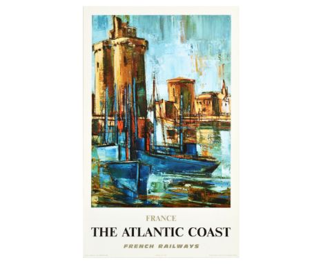 Original vintage travel poster advertising The Atlantic Coast in France for the state owned French National Railways (SNCF So