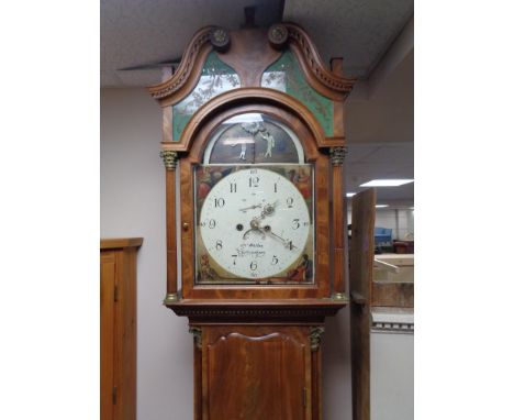 A 19th century and later mahogany longcase clock with painted dial signed J Barber Nottingham, with pendulum and weights  CON