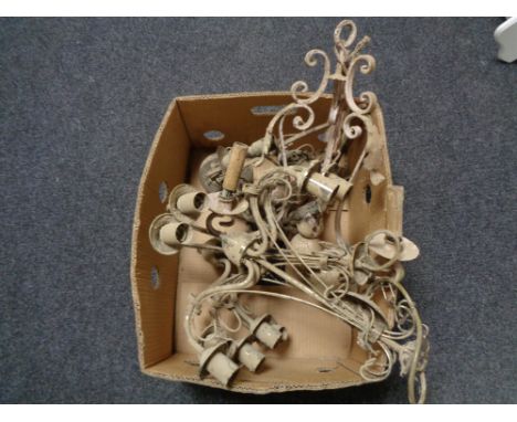 A box of three wrought iron light fittings 