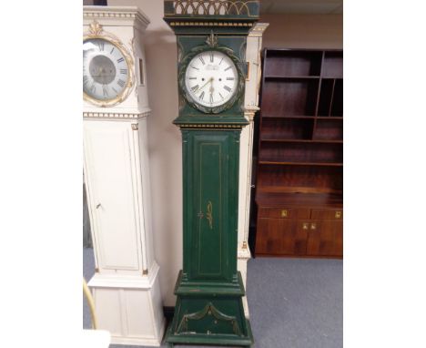 An early twentieth century painted cased continental longcase clock with circular dial by Chr. Holm.