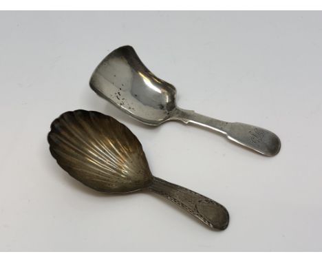 A Georgian silver caddy spoon and a Victorian example by George White (2)