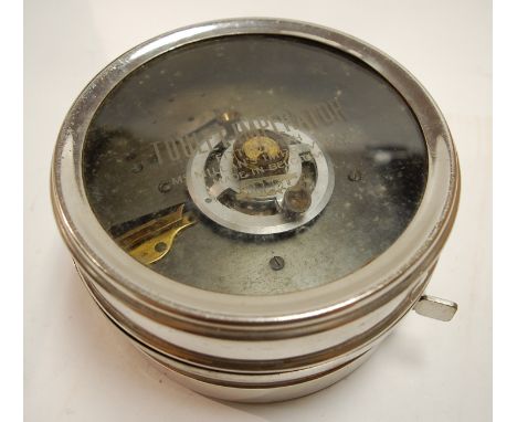 A mid 20th century chrome cased toulet imperator pigeon clock No. 138977 in fitted mahogany box