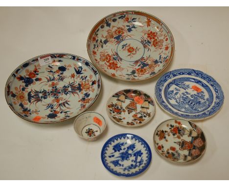 A 19th century Chinese export blue and white tin-glazed plate; together with various other oriental ceramics  Condition Repor