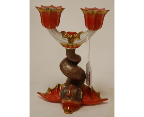 A Herend porcelain twin sconce candelabra, in the form of a grotesque fish 