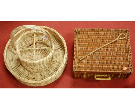 A modern wicker picnic hamper and contents together with one other wicker basket (2)