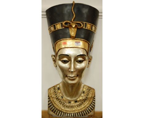 A large modern resin portrait bust of Nefertiti